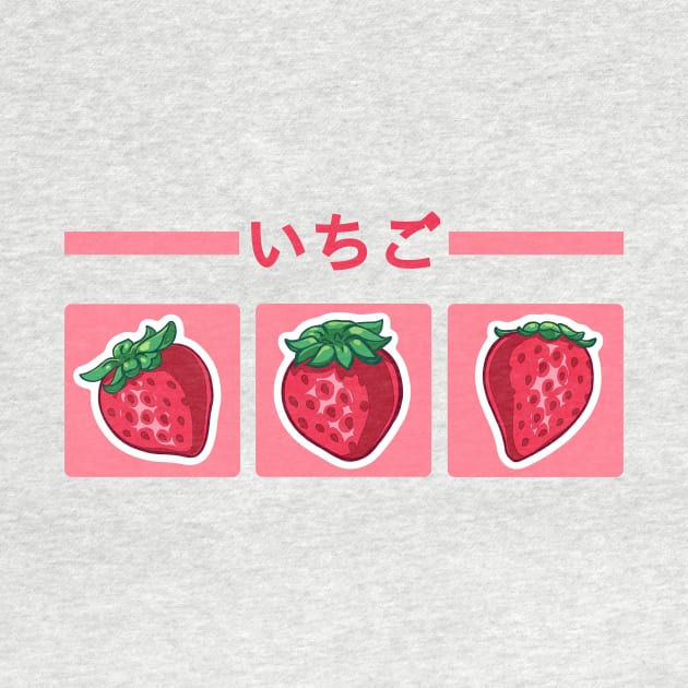 Cute strawberry design on pink background with the "strawberry" japanese kanji by AnGo